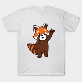 Cartoon red panda shows I love you - ASL hand gesture T-Shirt